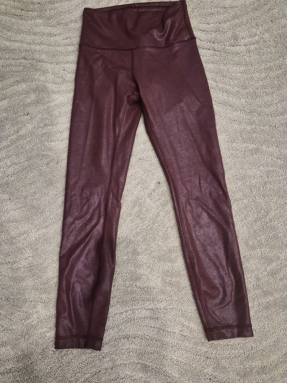 LuLu Lemon High-Waisted Faux Leather Leggings in Wine - Size 4